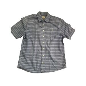 Johnnie-O Hangin Out Mens Large Blue Striped Short Sleeve Button Down Shirt Logo